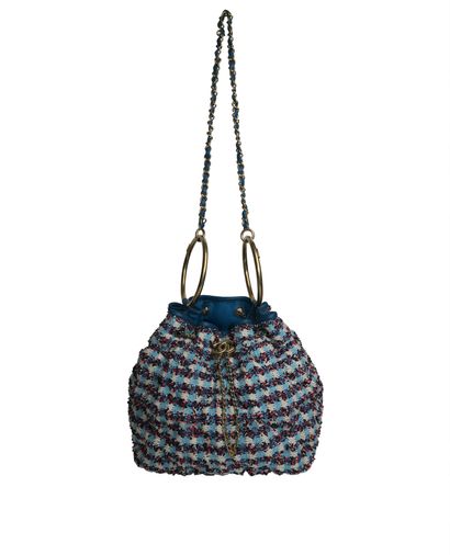 Tweed Medium CC Chain Drawstring Bag, front view